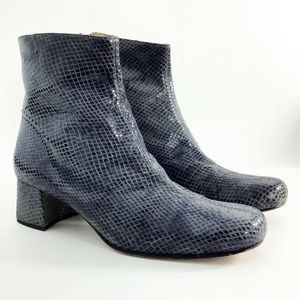 Ganni Python Snake Embossed Ankle Bootie Blue Womens 8 / 38 MSRP $525